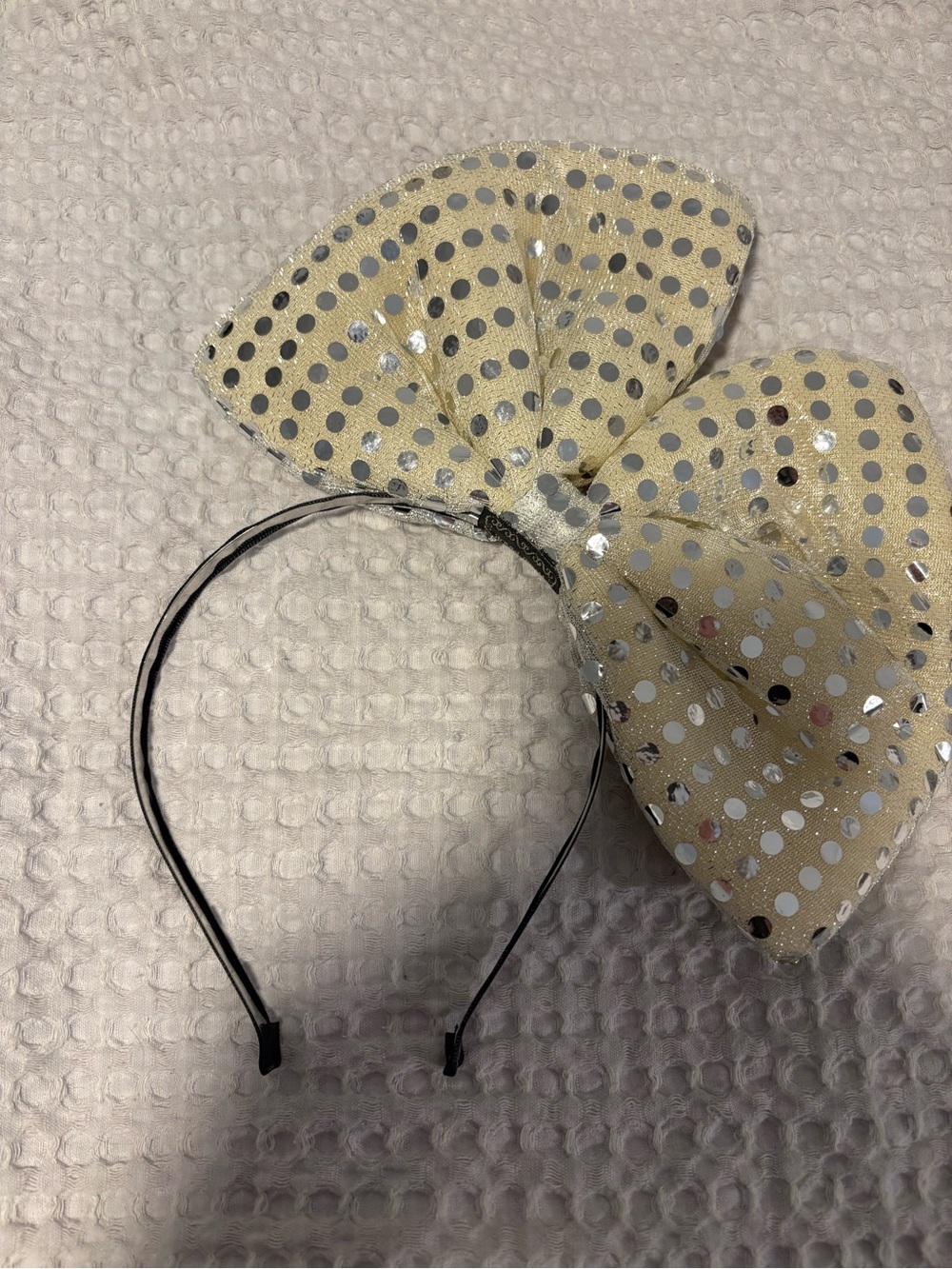 Handmade Oversized Gold Silver Sequin Bow Headband Metallic Statement Part